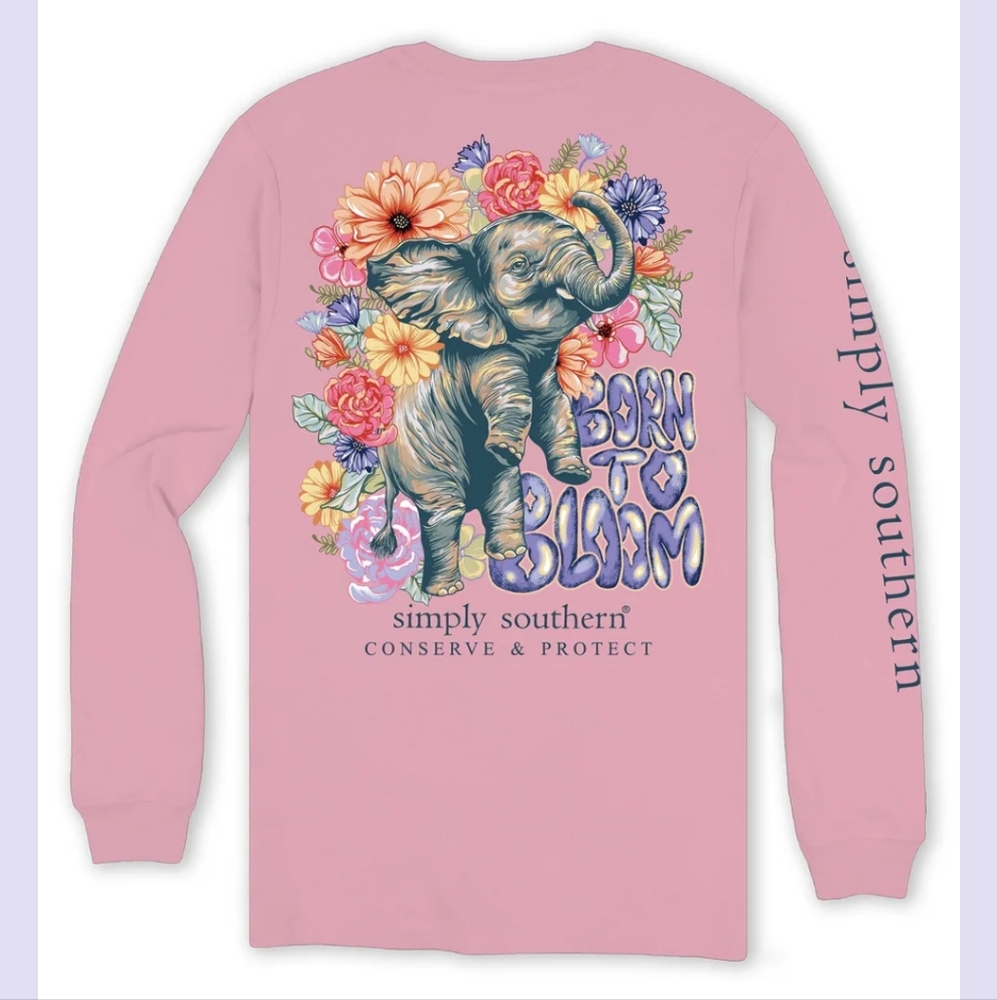 NWT Simply Southern Elephant Born To Bloom Tracker Longsleeve Tshirt Pin…